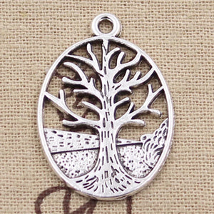 6pcs Charms Peace World Tree 34x24mm Antique Silver Color Pendants Making DIY Handmade Tibetan Finding Jewelry