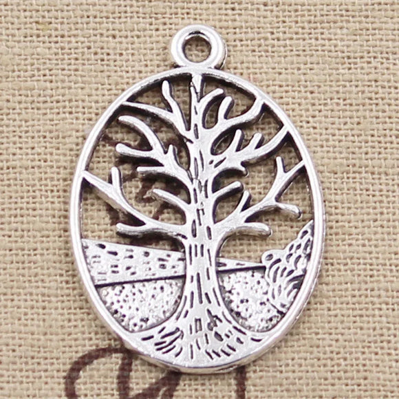 6pcs Charms Peace World Tree 34x24mm Antique Silver Color Pendants Making DIY Handmade Tibetan Finding Jewelry