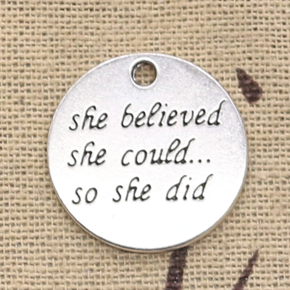 6pcs Charms Plates She Believed She Could So She Did 22x22mm Antique Silver Color Pendants Making DIY Handmade Tibetan Finding