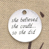 6pcs Charms Plates She Believed She Could So She Did 22x22mm Antique Silver Color Pendants Making DIY Handmade Tibetan Finding