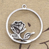 10pcs Charms Rose Flower 36x33mm Antique Silver Color Pendants Making DIY Handmade Tibetan Finding Jewelry