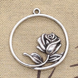 10pcs Charms Rose Flower 36x33mm Antique Silver Color Pendants Making DIY Handmade Tibetan Finding Jewelry
