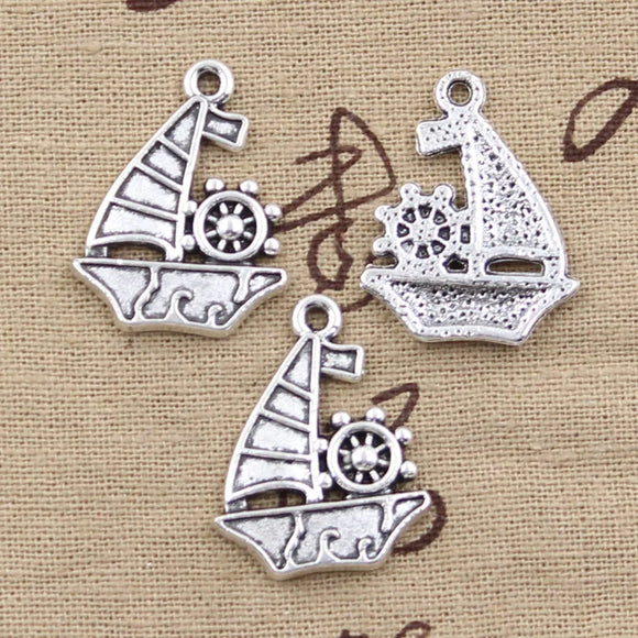 10pcs Charms Ship Boat 28x22mm Antique Silver Color Pendants Making DIY Handmade Tibetan Finding Jewelry