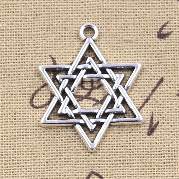 6pcs Charms Star Of David Shield Hexagram 33x26mm Antique Silver Color Pendants Making DIY Handmade Tibetan Finding Jewelry