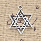 6pcs Charms Star Of David Shield Hexagram 33x26mm Antique Silver Color Pendants Making DIY Handmade Tibetan Finding Jewelry