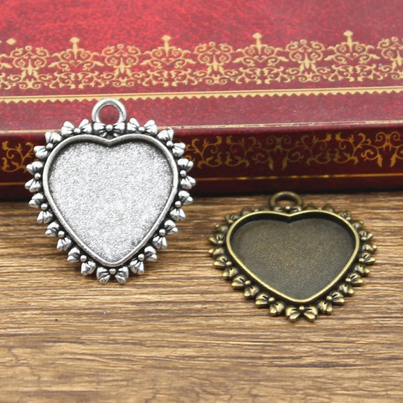 6pcs New Fashion 20mm Inner Size Antique Bronze Silver Color Classic Heart Style Cabochon Base Setting Charms Pendant