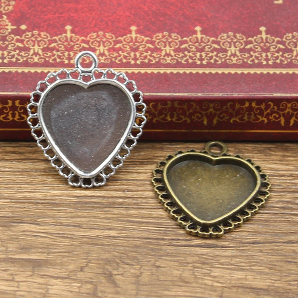 6pcs New Fashion 20mm Inner Size Antique Bronze Silver Color Classic Heart Style Cabochon Base Setting Charms Pendant