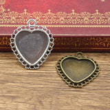 6pcs New Fashion 20mm Inner Size Antique Bronze Silver Color Classic Heart Style Cabochon Base Setting Charms Pendant