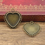 6pcs New Fashion 20mm Inner Size Antique Bronze Silver Color Classic Heart Style Cabochon Base Setting Charms Pendant