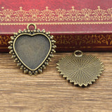6pcs New Fashion 20mm Inner Size Antique Bronze Silver Color Classic Heart Style Cabochon Base Setting Charms Pendant