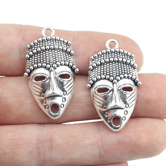 6pcs/lot 20*33mm Alloy Antique Silver With Face Charm Pendant For Necklace Jewelry DIY Making Findings