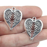 6pcs/lot 25*30mm  Love Heart Wing Charm Antique Silver Color Big Angel Wing DIY Charm Pendant For Necklace Jewelry Making