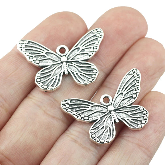 6piece/lot  21*31mm Butterfly Charm Antique Silver Color Insects Charms Pendants  For DIY Jewelry Making