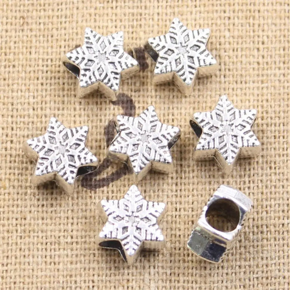 10pcs 11x9x6mm Snow Snowflake 4.5mm Big Hole Bead Antique Silver Color Beads Charms Fits Diy Charms Bracelet Jewelry Beads