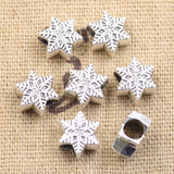 10pcs 11x9x6mm Snow Snowflake 4.5mm Big Hole Bead Antique Silver Color Beads Charms Fits Diy Charms Bracelet Jewelry Beads