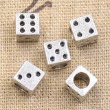 10pcs 7x7x7mm Casino Lucky Dice 4.5mm Big Hole Bead Charm Fits Antique Silver Color Charm Bracelets Wholesale