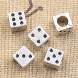 10pcs 7x7x7mm Casino Lucky Dice 4.5mm Big Hole Bead Charm Fits Antique Silver Color Charm Bracelets Wholesale