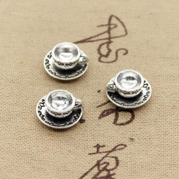 10pcs Charms A Cup Of Coffee Tea 14x14x7mm Antique Pendant fit,Vintage Tibetan Bronze Silver color,DIY For Handmade Jewelry