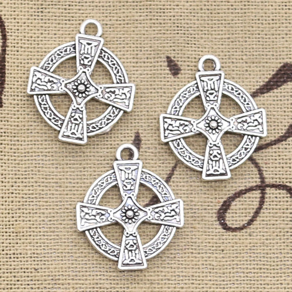10pcs Charms Double Sided Circle Cross 23x20mm Antique Making Pendant fit,Vintage Tibetan Silver color,DIY Handmade Jewelry