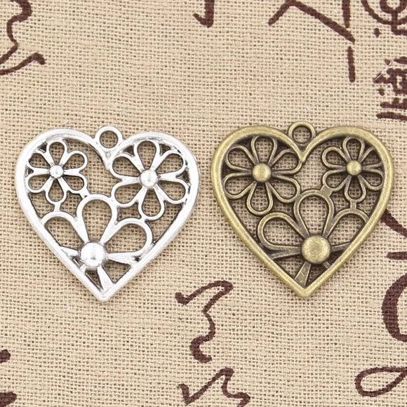 8pcs Charms Heart Flower 29x29mm Antique charms,pendant fit,Vintage Tibetan Bronze Silver color,DIY Handmade Jewelry