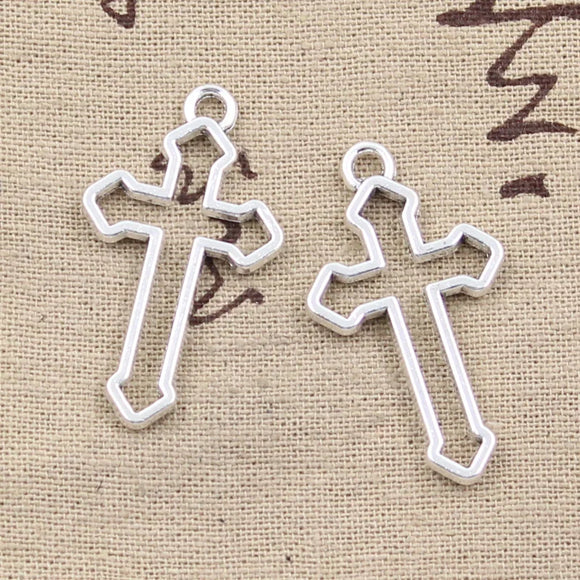10pcs Charms Hollow Cross 38x22mm Antique Bronze Silver Color Plated Pendants Making DIY Handmade Tibetan Finding Jewelry