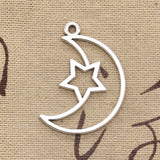 10pcs Charms Hollow Moon Star 36x25mm Antique Silver Color Pendants Making DIY Handmade Tibetan Finding Jewelry