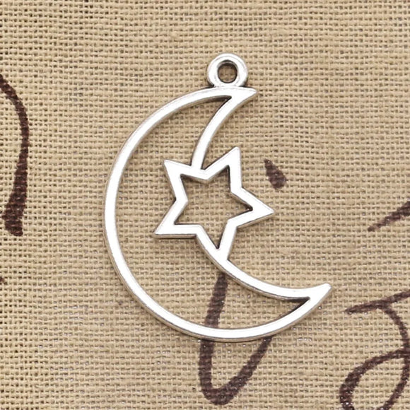 10pcs Charms Hollow Moon Star 36x25mm Antique Silver Color Pendants Making DIY Handmade Tibetan Finding Jewelry