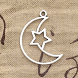 10pcs Charms Hollow Moon Star 36x25mm Antique Silver Color Pendants Making DIY Handmade Tibetan Finding Jewelry