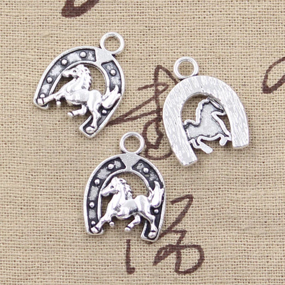 10pcs Charms Horse Lucky Horseshoe 23x18mm Antique Silver Color Pendants Making DIY Handmade Tibetan Finding Jewelry