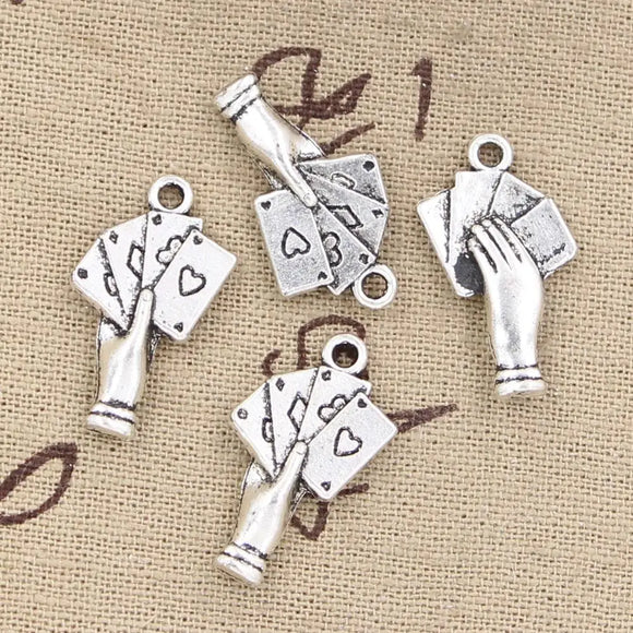 10pcs Charms Poker Playing Cards Hand 25x12mm Antique Making Pendant fit,Vintage Tibetan Silver color,DIY Handmade Jewelry