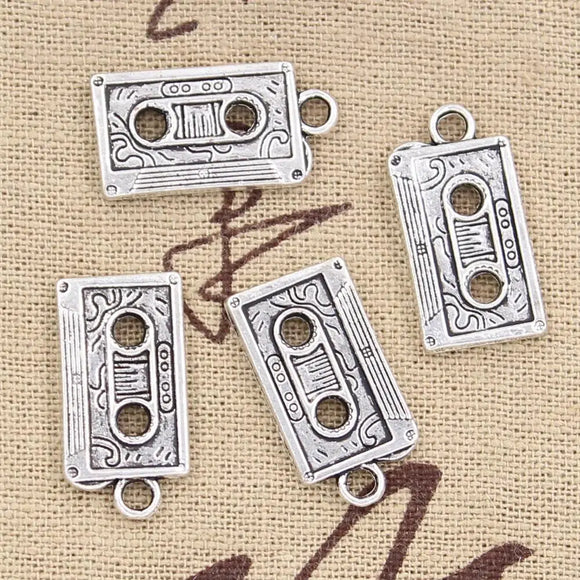 10pcs Charms Retro 80's Cassette Tape 23x12mm Antique Making Pendant fit,Vintage Tibetan Bronze Silver color,DIY Handmade Jewelry