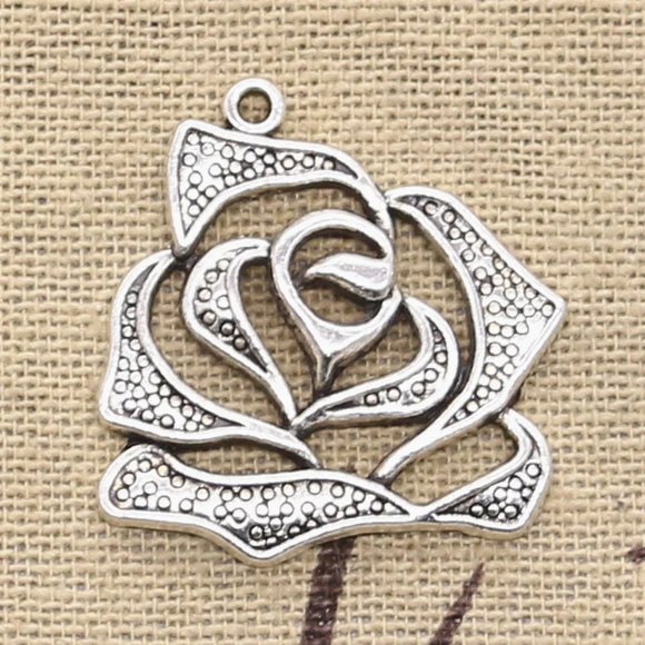 10pcs Charms Rose Flower 26x28mm Antique Silver Color Plated Pendants Making DIY Handmade Tibetan Silver Color Finding Jewelry
