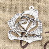 10pcs Charms Rose Flower 26x28mm Antique Silver Color Plated Pendants Making DIY Handmade Tibetan Silver Color Finding Jewelry