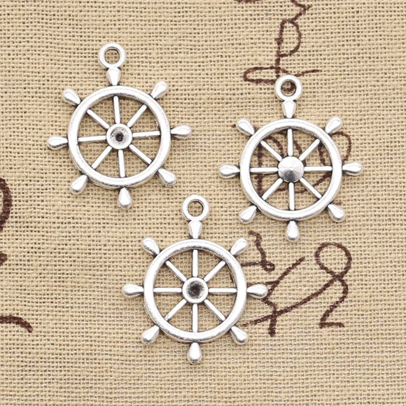 10pcs Charms Ship Wheel Helm Rudder 28x24mm Antique Silver Color Pendants Making DIY Handmade Tibetan Finding Jewelry ef3390