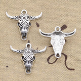 10pcs Charms Skull Bull Ox Head 25x29mm Antique Silver Color Plated Pendants Making DIY Handmade Tibetan Finding Jewelry h0798