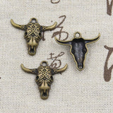 10pcs Charms Skull Bull Ox Head 25x29mm Antique Silver Color Plated Pendants Making DIY Handmade Tibetan Finding Jewelry h0798