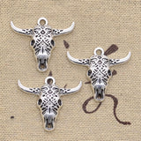 10pcs Charms Skull Bull Ox Head 25x29mm Antique Silver Color Plated Pendants Making DIY Handmade Tibetan Finding Jewelry h0798