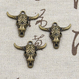10pcs Charms Skull Bull Ox Head 25x29mm Antique Silver Color Plated Pendants Making DIY Handmade Tibetan Finding Jewelry h0798