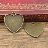 8pcs Fit 20mm Heart Simple Glass Cabochon Base Setting Hot Antique Bronze Silver Color Color Pendant Tray For Jewelry DIY Making