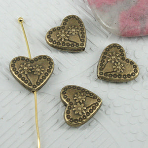 20pcs 13*12mm antiqued bronze color flower heart beads charms EF0625