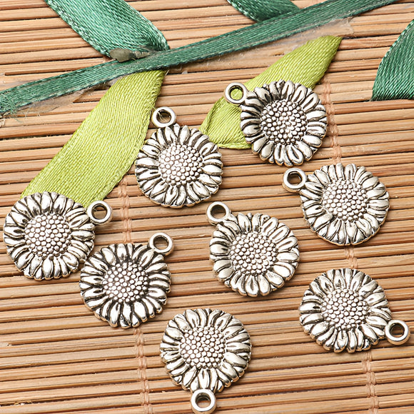 20Pcs 15*12mm Alloy Charm Sunflower Pendant EF2618