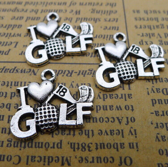 16 * 20MM Alloy Crafts I Love golf Tibetan Silver Charm Pendant 10pcs EF3664