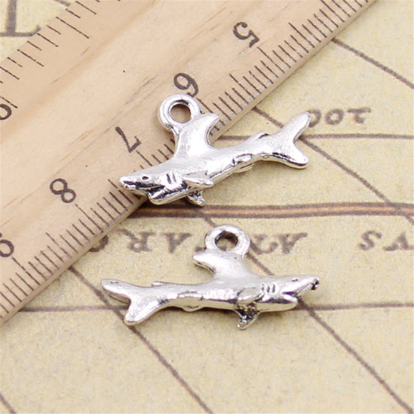10Pieces 12*24mm Mixed Alloy Antique Silver Color Shark Charms Bracelet Fashion Pendant Accessory For DIY Jewelry Making EF4008