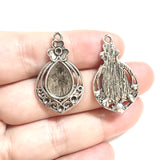 10pc 34x20mm attached with 14x10mm, 3.2g/pc Antique Silver Teardrop Bezel Pendant, Openwork Floral Charm for DIY Jewelry Findings G0080