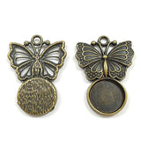 10pc 31x21mm paste 12mm 3.6g/pc Antique Bronze Butterfly Pendant, Round Bezel Tray Charm for DIY Jewelry Findings G0114