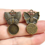 10pc 31x21mm paste 12mm 3.6g/pc Antique Bronze Butterfly Pendant, Round Bezel Tray Charm for DIY Jewelry Findings G0114