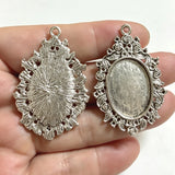 5pc 48x32mm 9.4g/pc Antique Silver 18×25mm Oval Bezel Pendant, Photo Frame Charm for DIY Jewelry G0139
