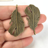 5pc 48x25mm 5.4g/pc Antique Bronze Feather Charms Vintage Alloy Pendants DIY Jewelry Making Necklace Bracelet Findings G0240