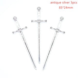 3 Color Mixed Alloy Antique Knight Sword Charms for Jewelry Making DIY Handmade Weapons Pendant