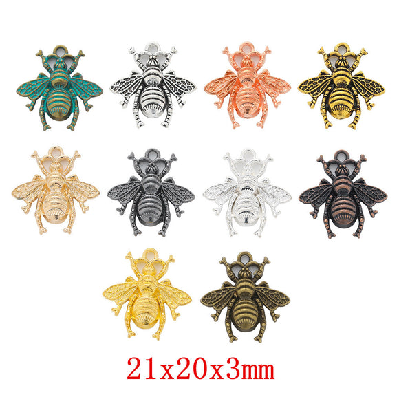 10 Pieces 21*20*3mm Metal Alloy Four Color Vintage Bee Charms Pendant For Jewelry Making DIY Handmade Craft h1110